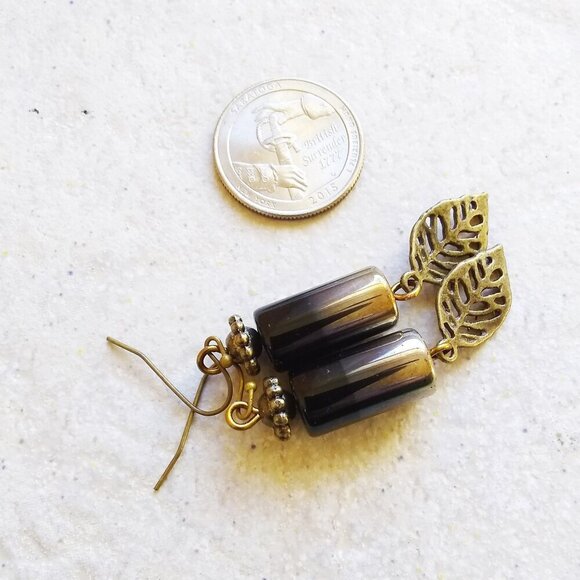 Ombre Black Gold Bronze! Graduated Color Leaf Dangle Earrings! Distinctive Flair - Picture 3 of 7